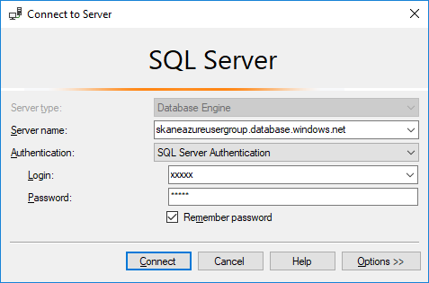 Azure SQL Data Warehouse Connect
