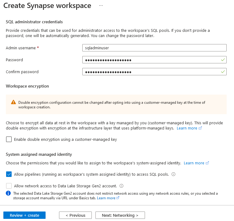 Azure Synapse Serverless Create Workspace 