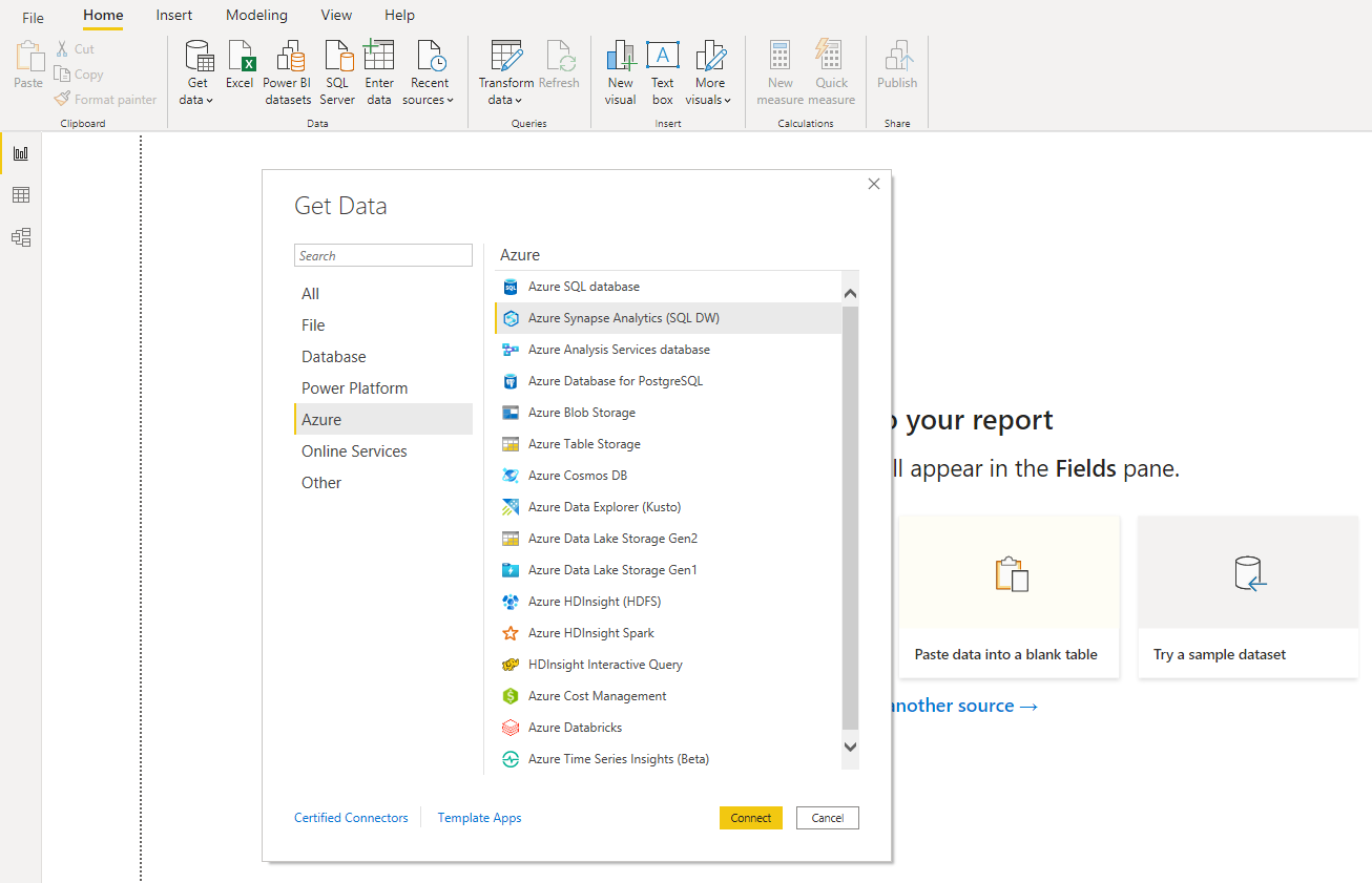 Power Bi Get Data From Azure Synapse Dedicated SQL Pool