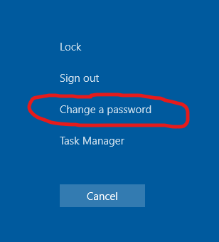 Control-Alt-Delete Change Password Screen