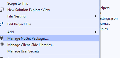 Visual Studio - Manage NuGet Packages