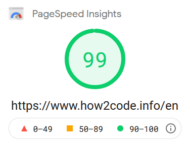 How2Code.info page speed score 99 of 100