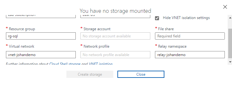 Azure Cloud Shell connect to VNET