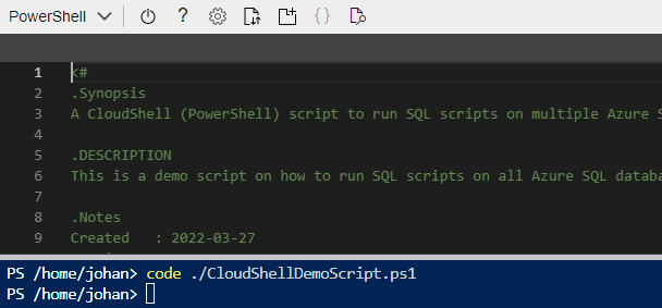 Azure Cloud Shell edit script