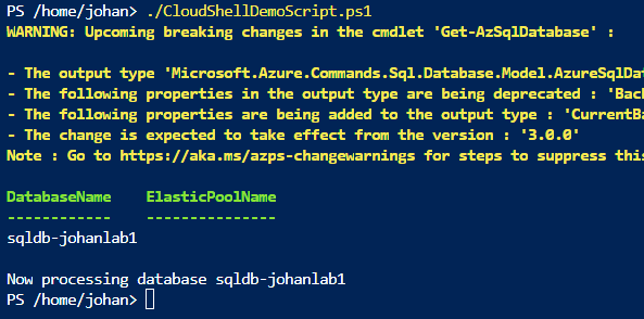 Azure Cloud Shell script results
