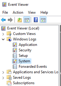 Event Viewer - Windows System log